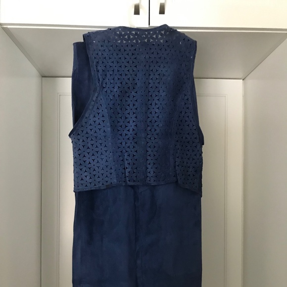 Vintage Danier Leather Suede Long High Waisted Pencil Skirt & Vest Blue M /10 - Picture 4 of 16
